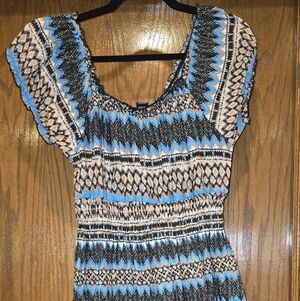 Chic Blue and Black Patterned Midi Dress